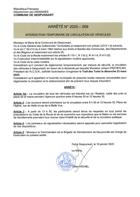 Interdiction temporaire de circulation des véhicules