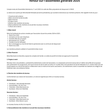 Assemblée générale La jeunesse de Gespunsart
