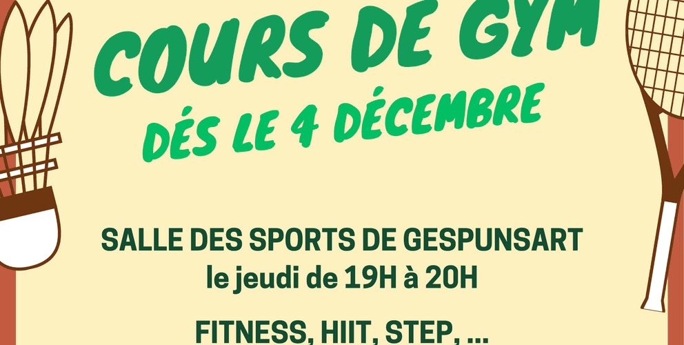 Nouvelle session de Gym dès le 4 décembre !