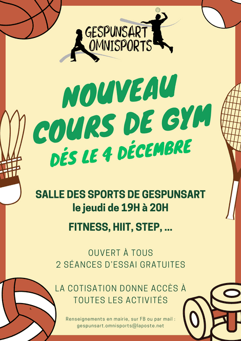 Nouvelle session de Gym dès le 4 décembre !