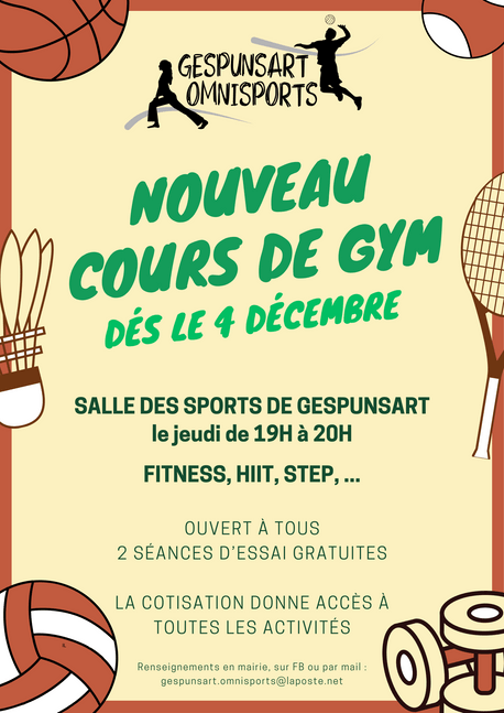 Nouvelle session de Gym dès le 4 décembre !